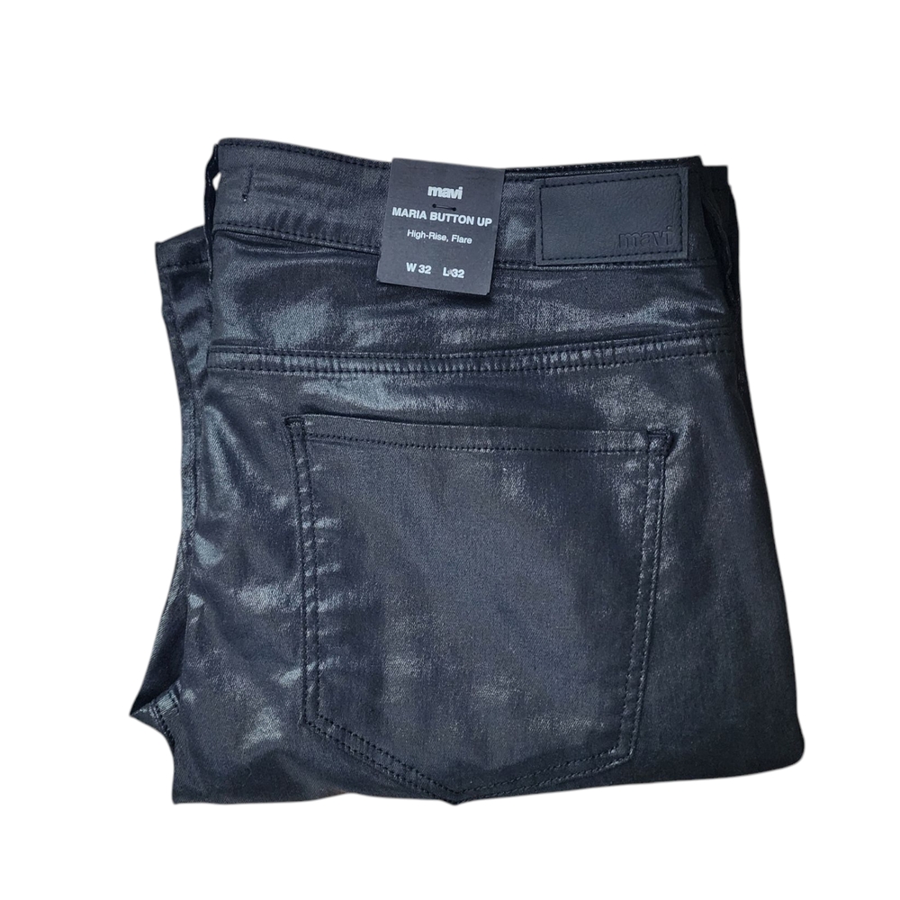 MAVI maria button up flare pants in black jeather 32